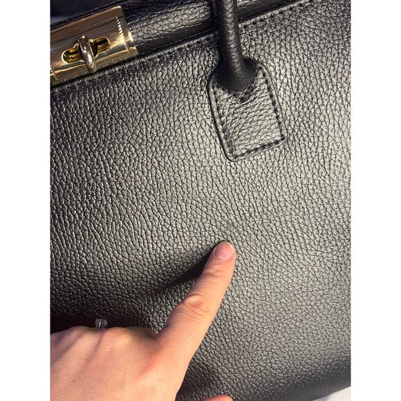 Vintage Italian Black Leather Structured Handbag - Picture 9 of 16